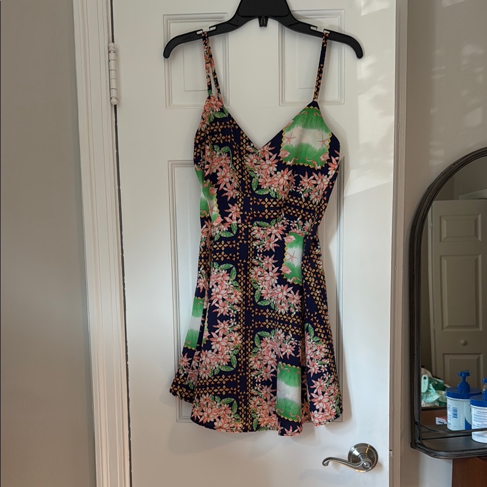 Solemio Navy Floral Spaghetti Strap Dress